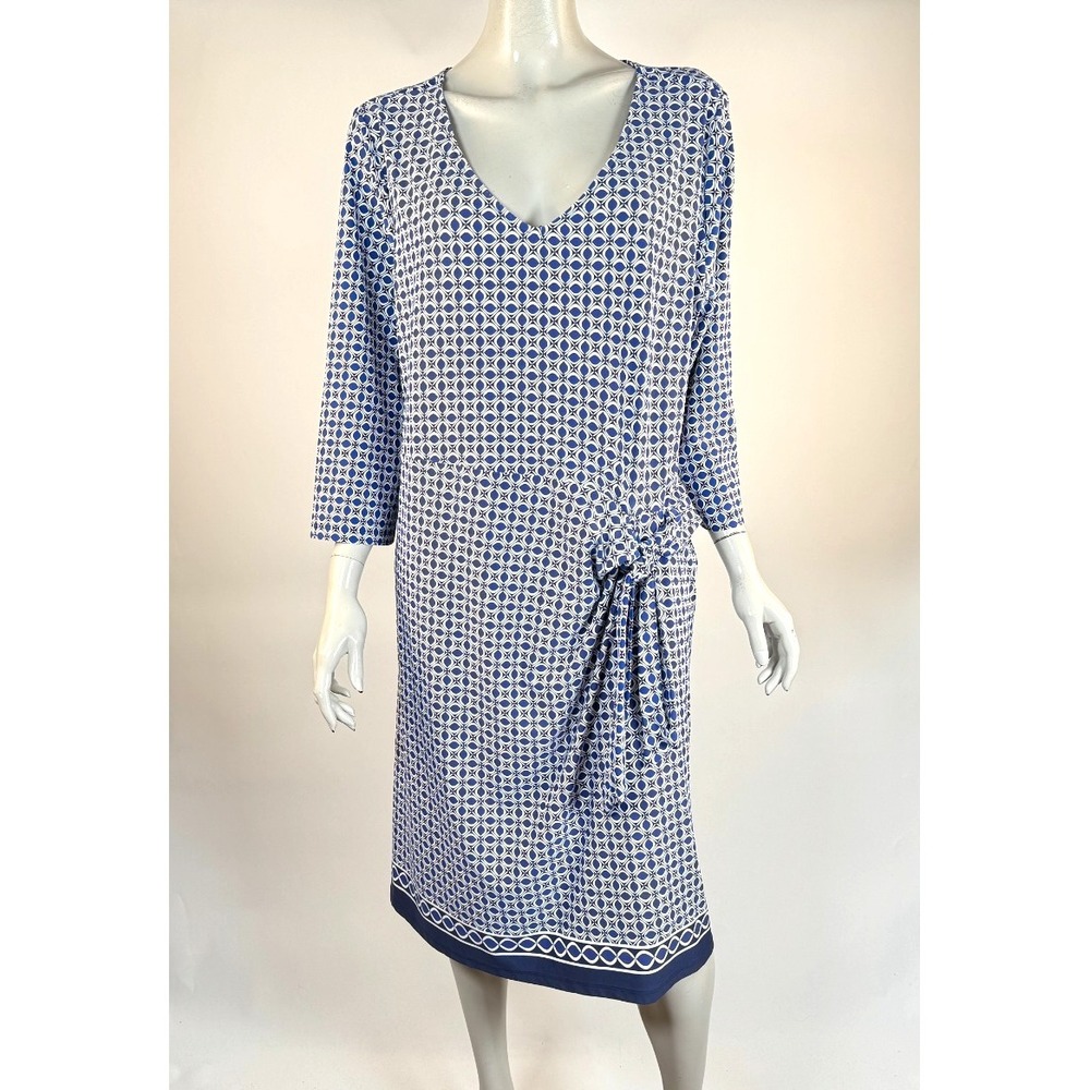 Talbots Jersey Side Tie Shift Dress Women 3X EUC Stretch Nylon V-neck 3/4 Sleeve
